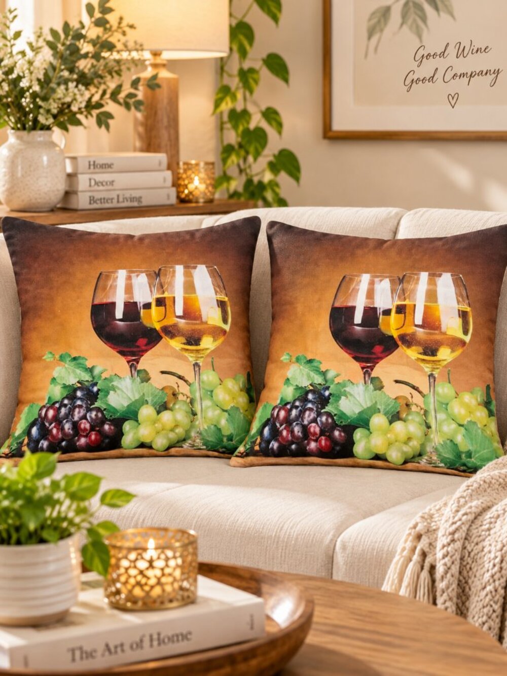 Set of 2 Wine & Grape Decorative Pillow Covers 18x18